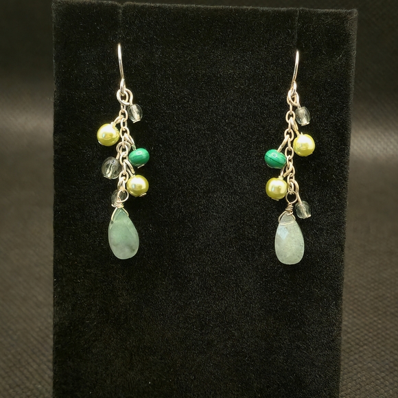 Jewelry - Vintage Handmade Sterling Silver Jade Dangle Earrings